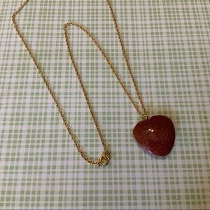 Goldstone Natural Stone Heart Pendant and Goldtone necklace